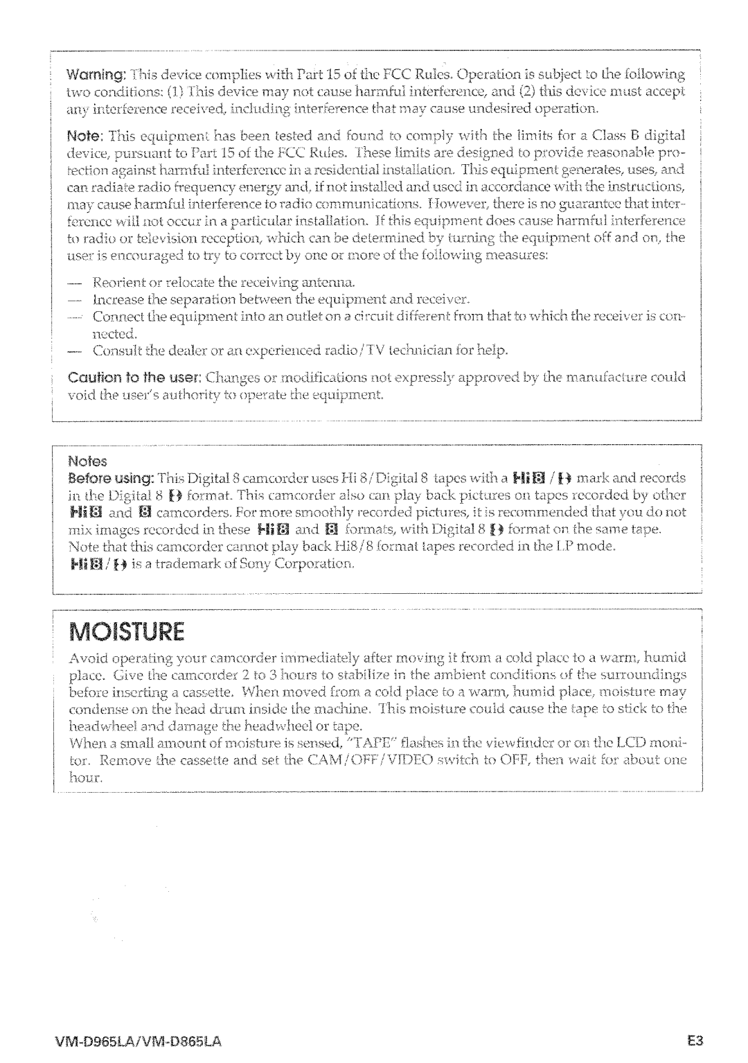 Hitachi VM-D965LA manual 