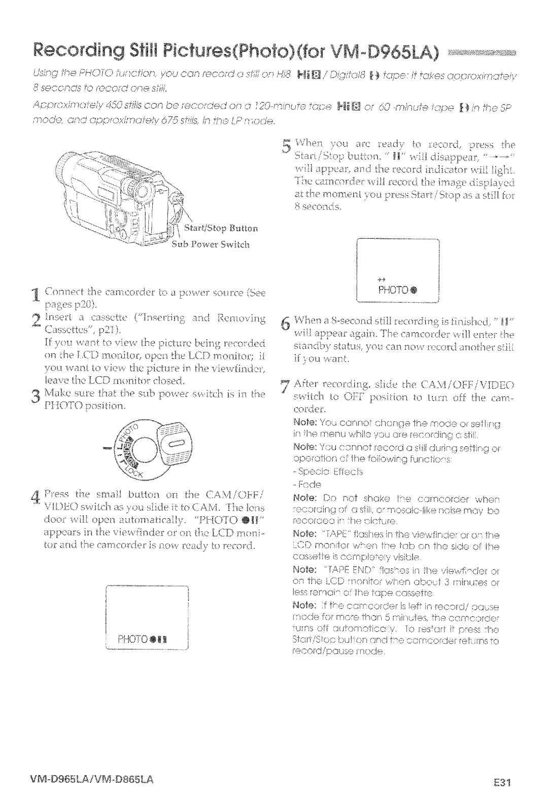 Hitachi VM-D965LA manual 