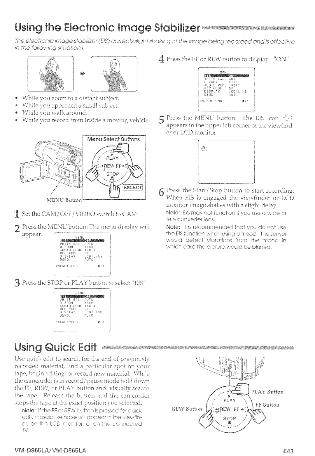 Hitachi VM-D965LA manual 