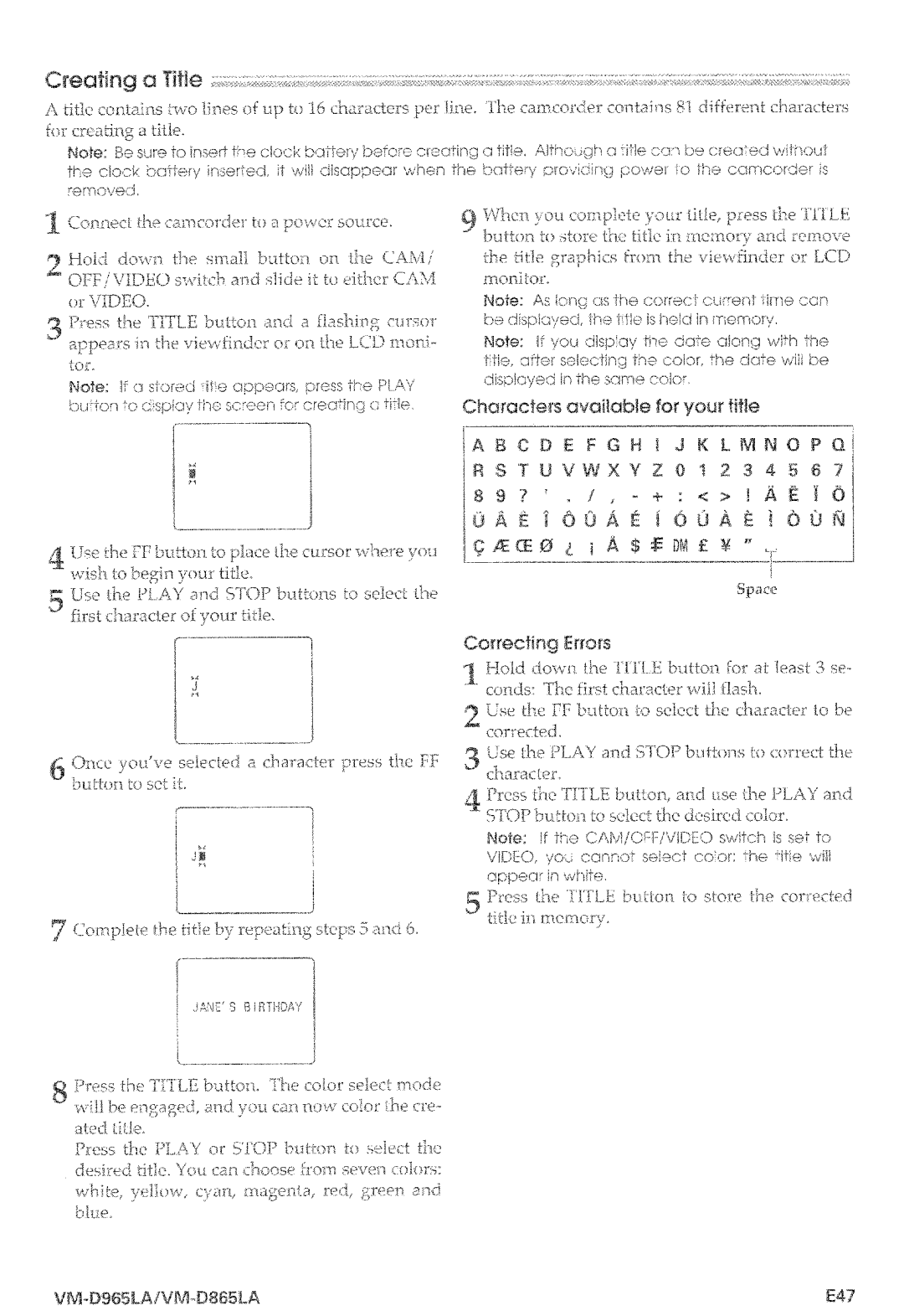 Hitachi VM-D965LA manual 