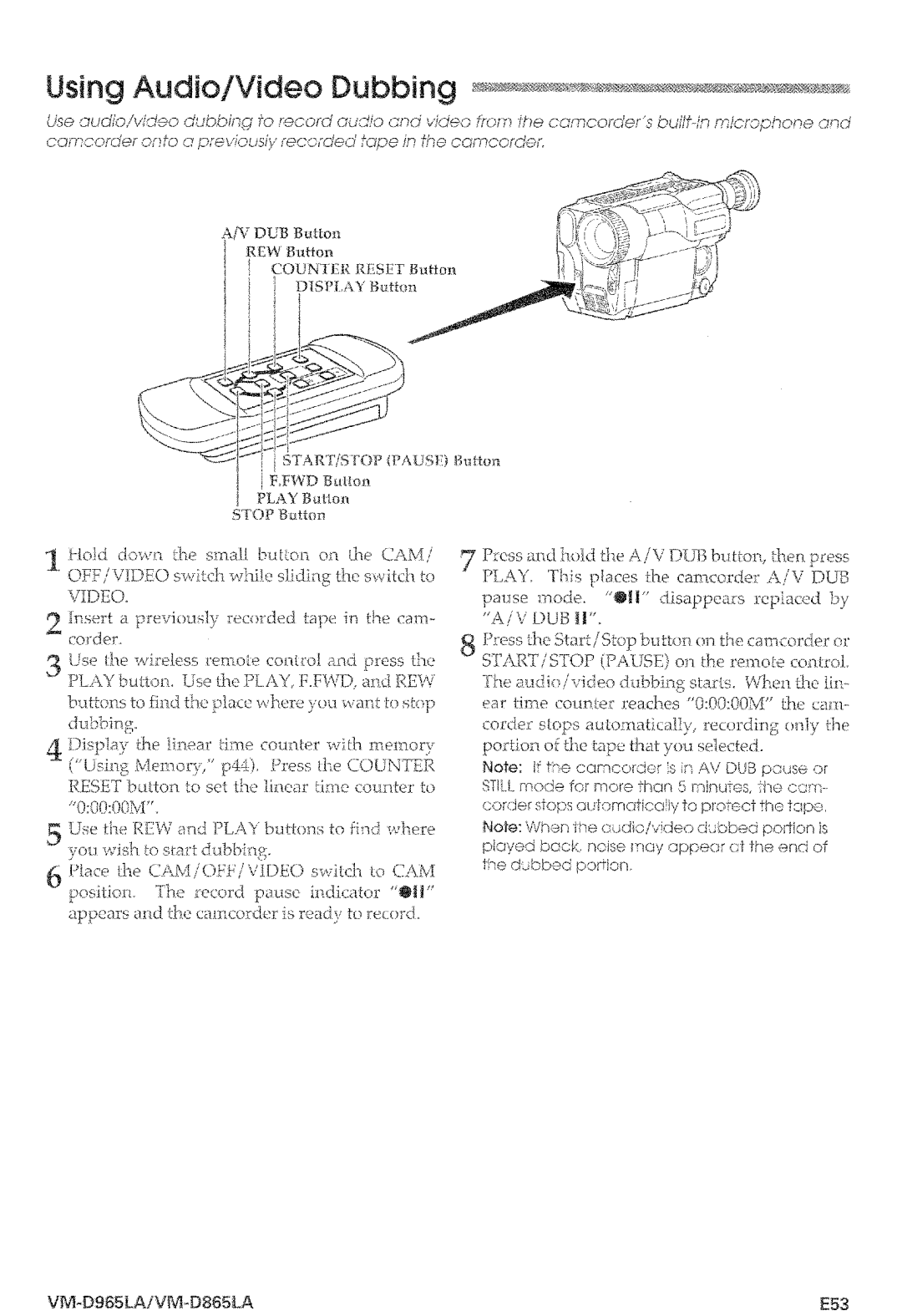 Hitachi VM-D965LA manual 