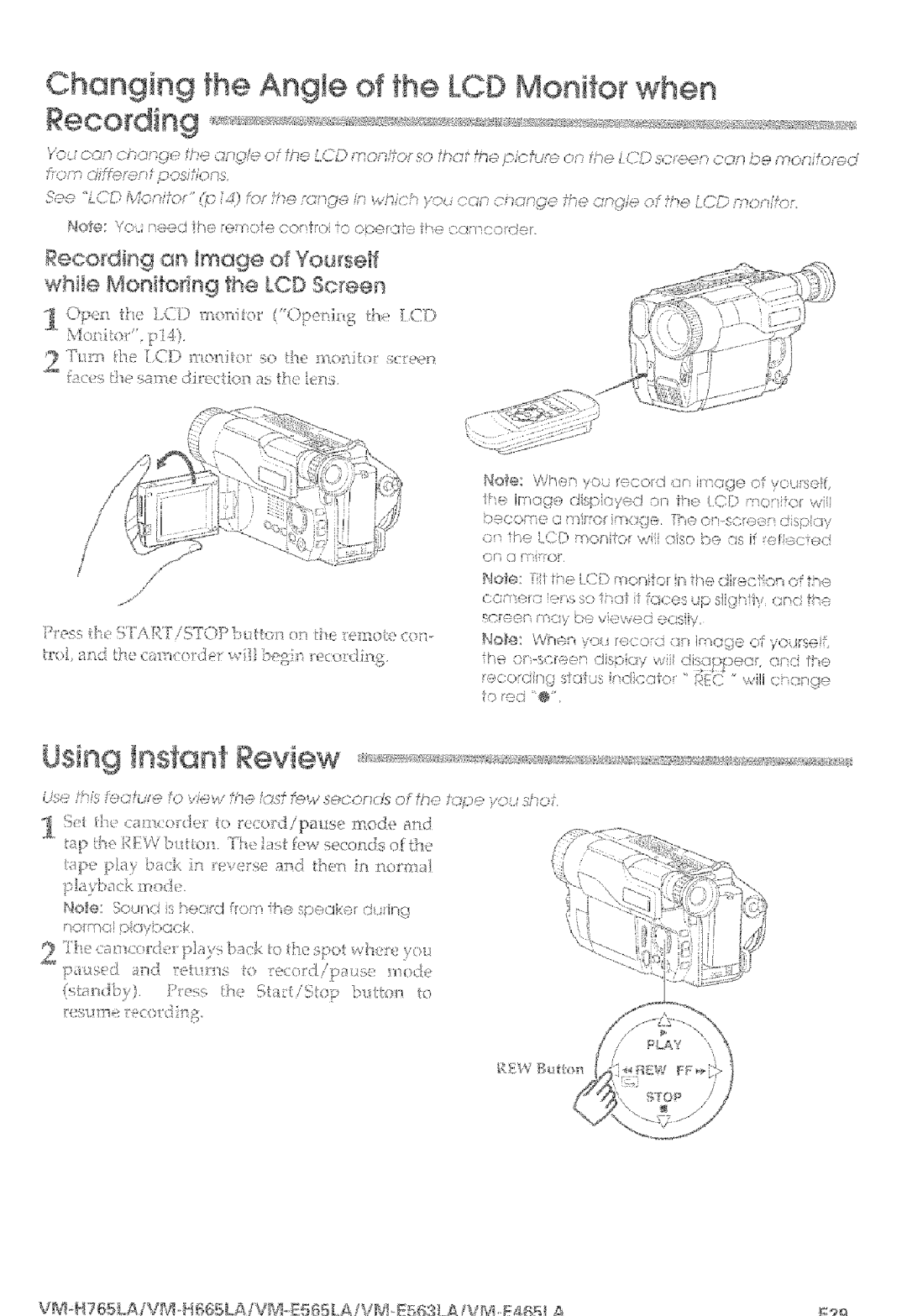 Hitachi VM-E565LA, VM-E465LA manual Using Instant Review, Ess q,/d,iL,TOPm.to i eno e 