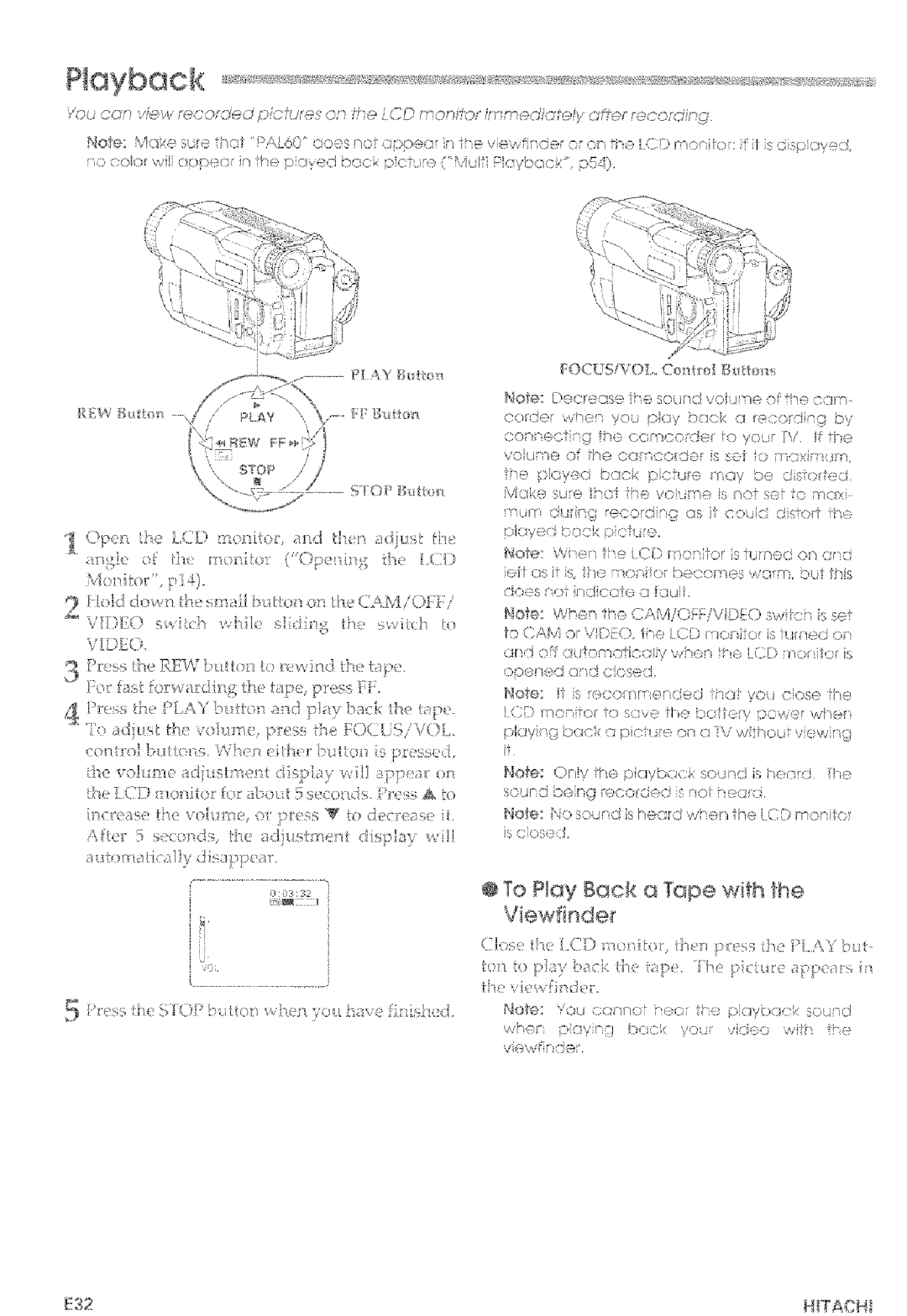 Hitachi VM-E465LA, VM-E565LA manual @To Play Back a Tape with Ihe Viewfiode, WfU 