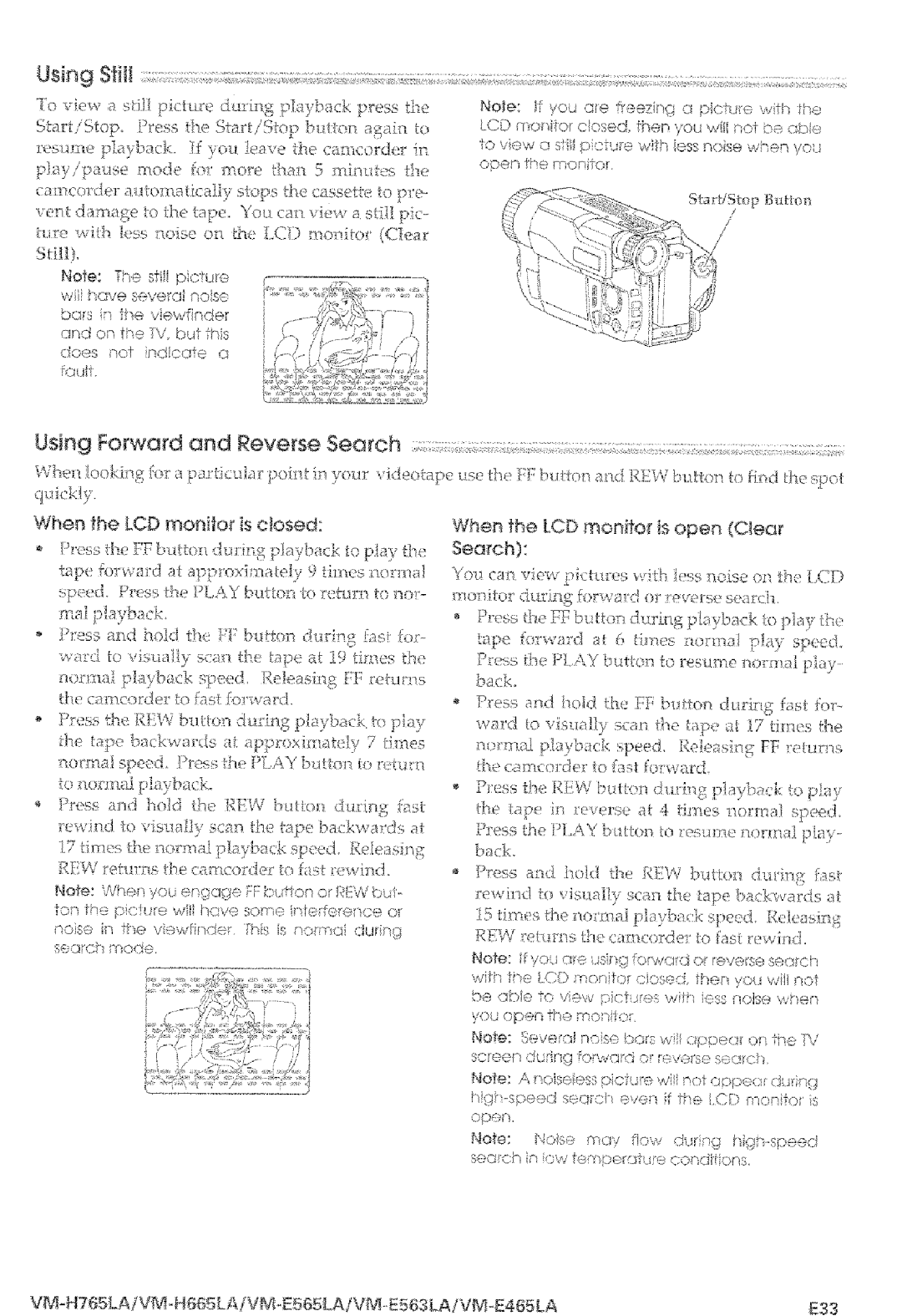 Hitachi manual Using Forward and Reverse Seamh, VM-H765LAiVM-HSSLA/VM-E565LAfVM-,Eg63LA!VM-E465LAE33, 1o a For 