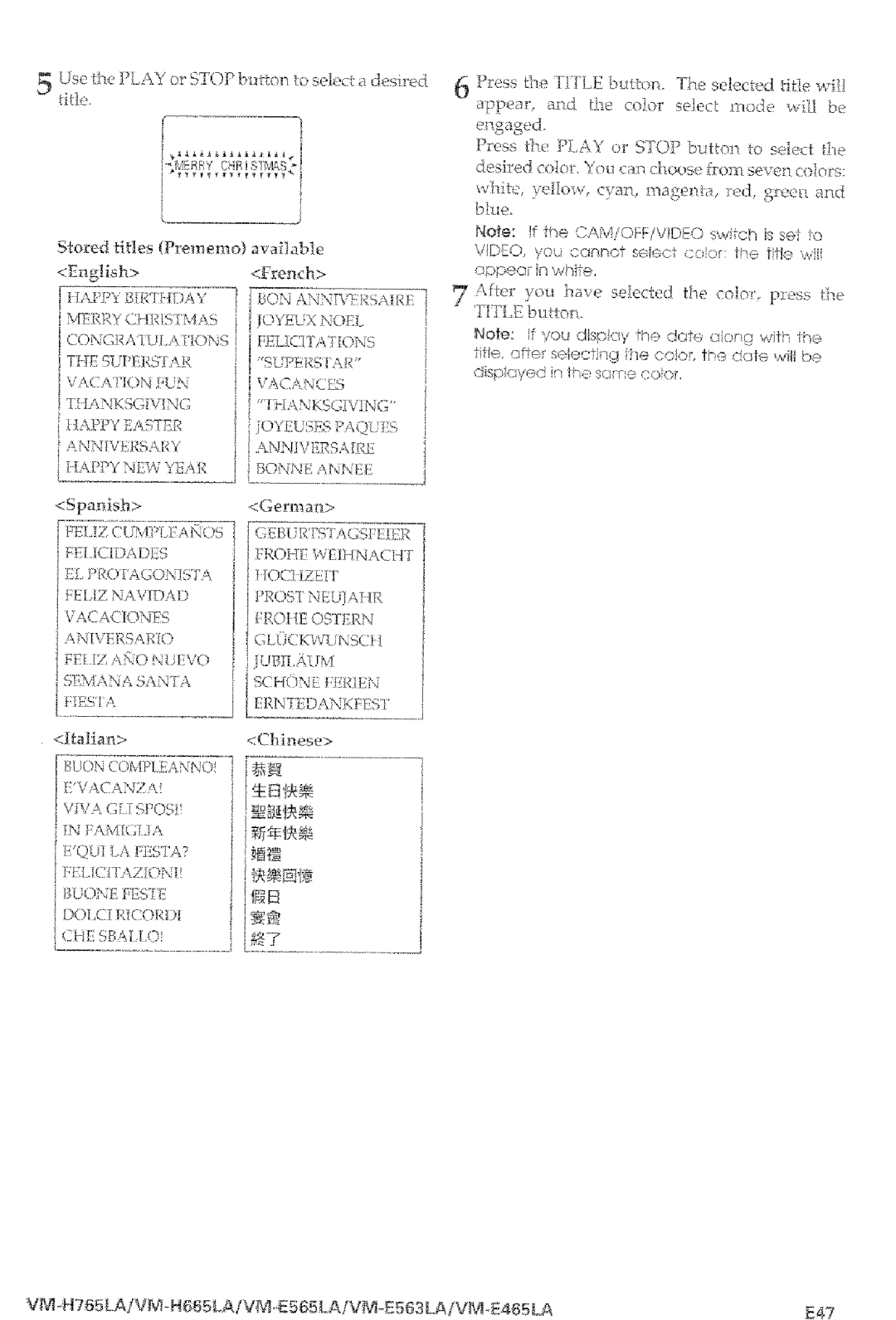 Hitachi VM-E565LA, VM-E465LA manual D,N/Ts, VM44765LAiV/H565LA/VM.,8565LA/VM E563LA/VME465LA, Q ,A PiSA?, Eopee in white 