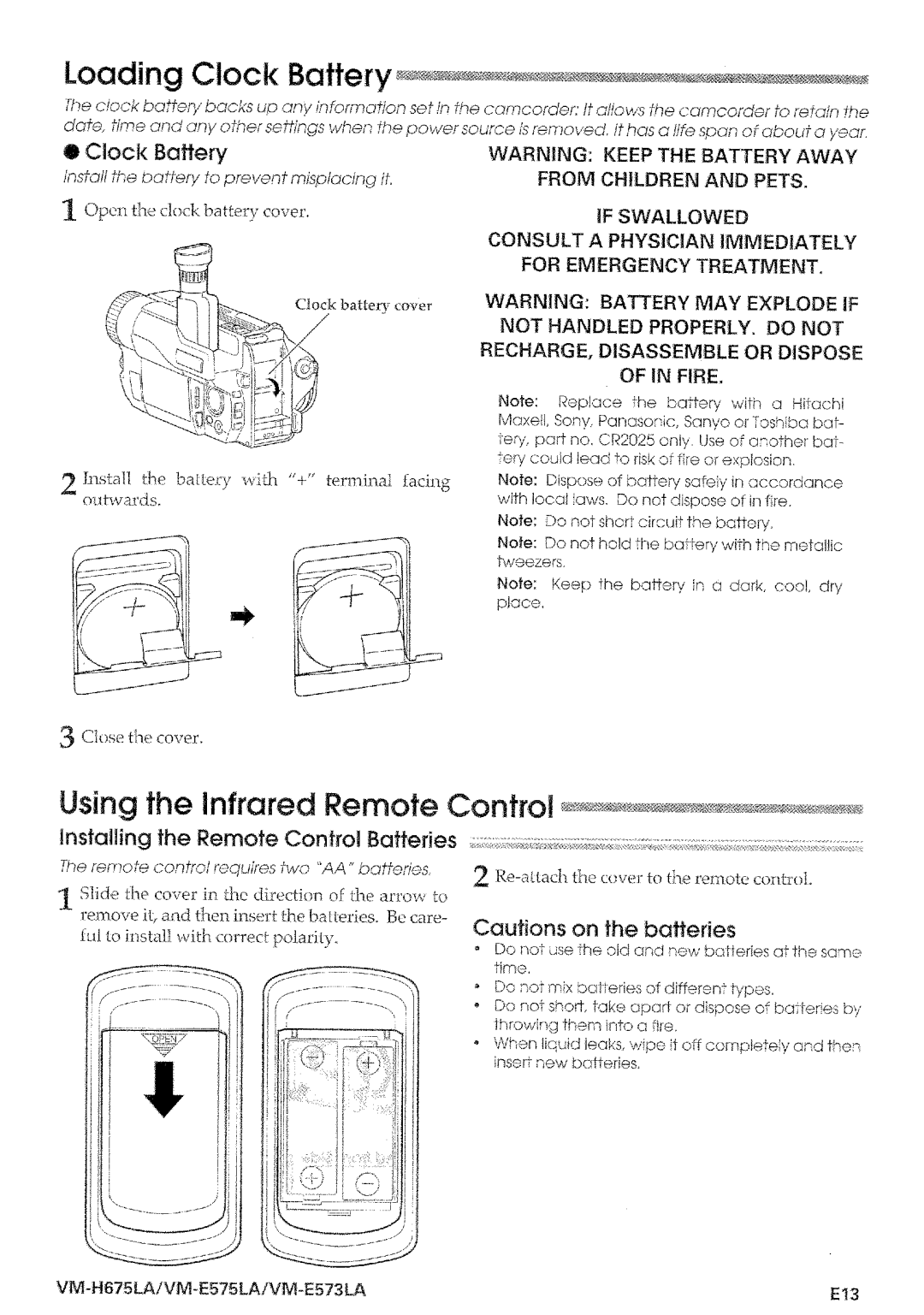 Hitachi VM-E573LA manual 