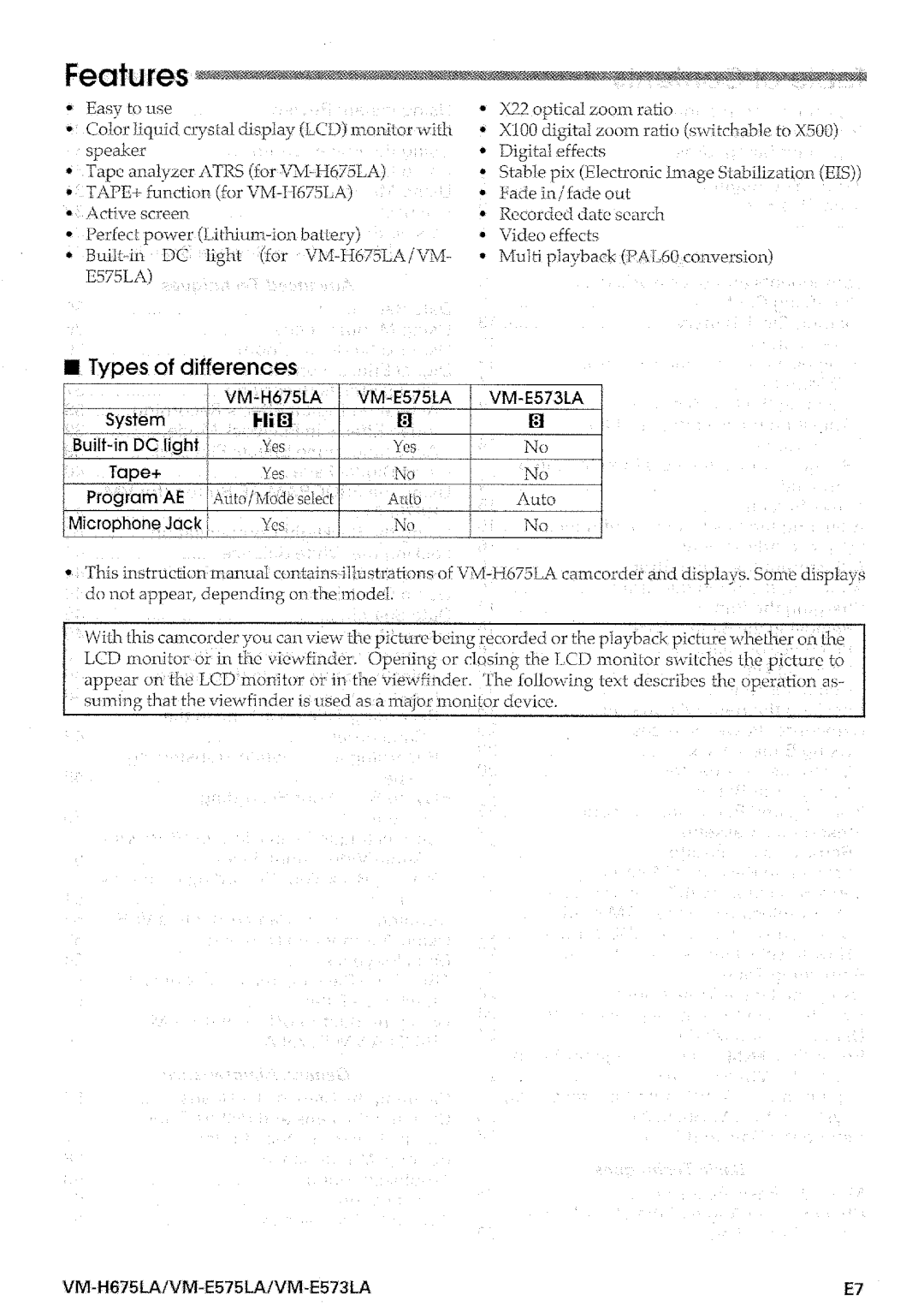 Hitachi VM-E573LA manual 