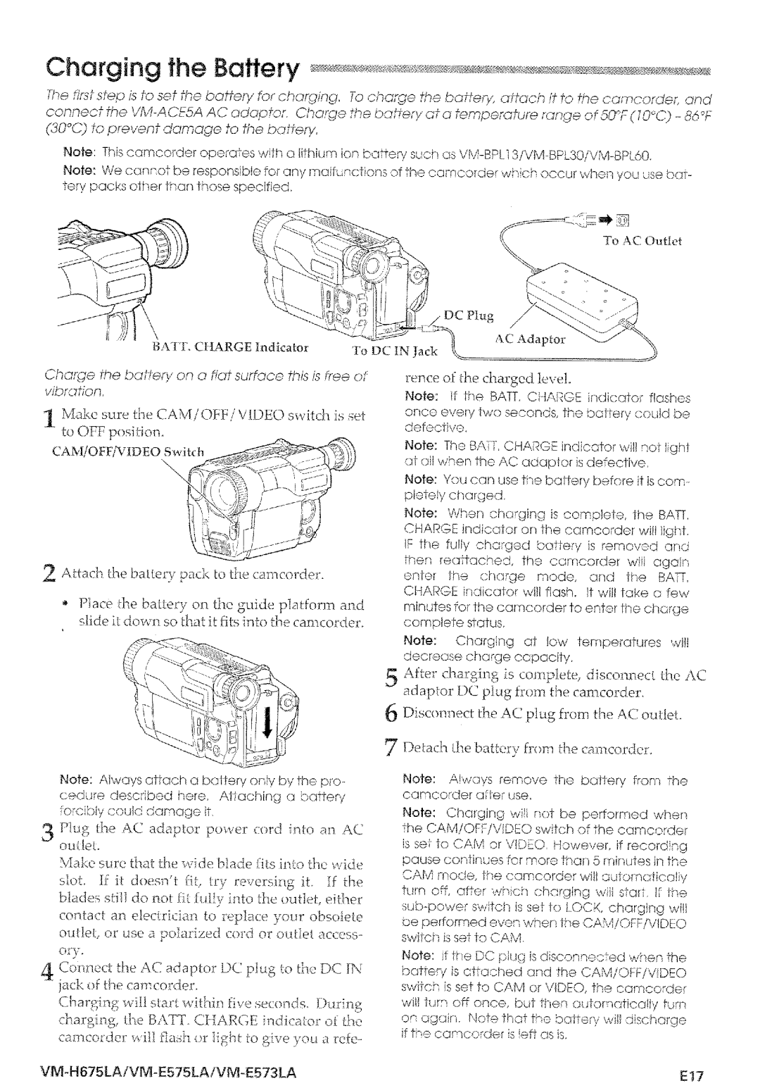Hitachi VM-E575LA manual 