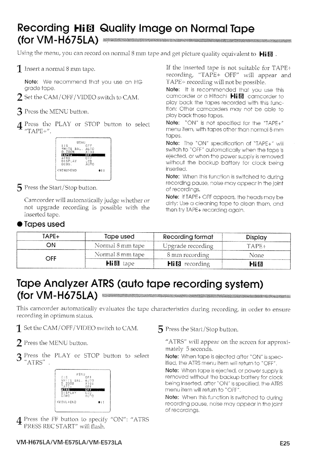 Hitachi VM-E575LA manual 