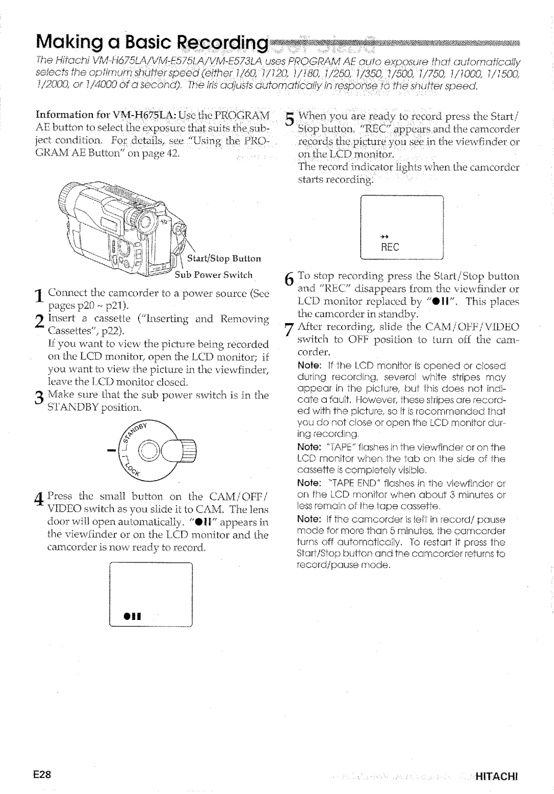 Hitachi VM-E575LA manual 