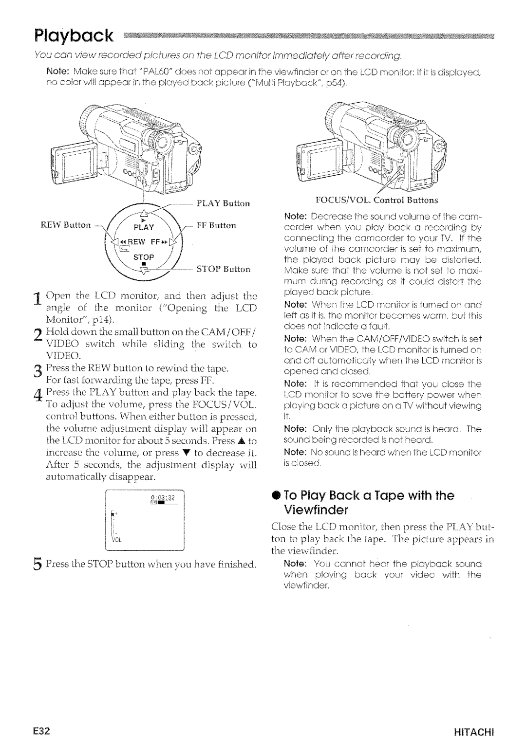 Hitachi VM-E575LA manual 