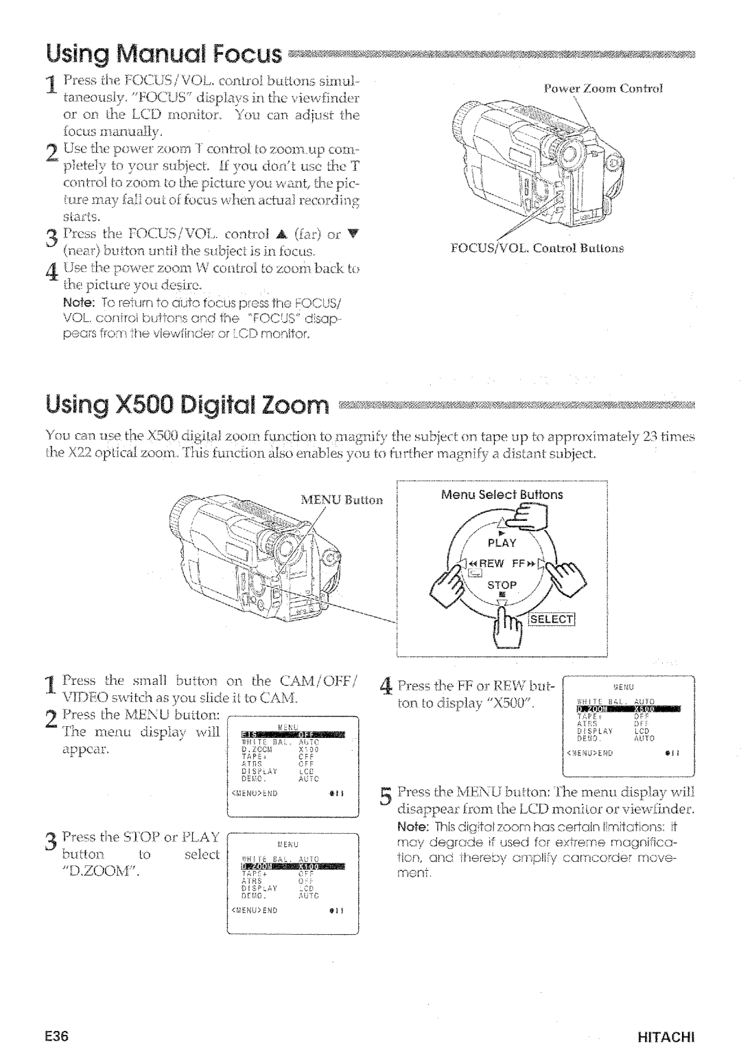 Hitachi VM-E575LA manual 