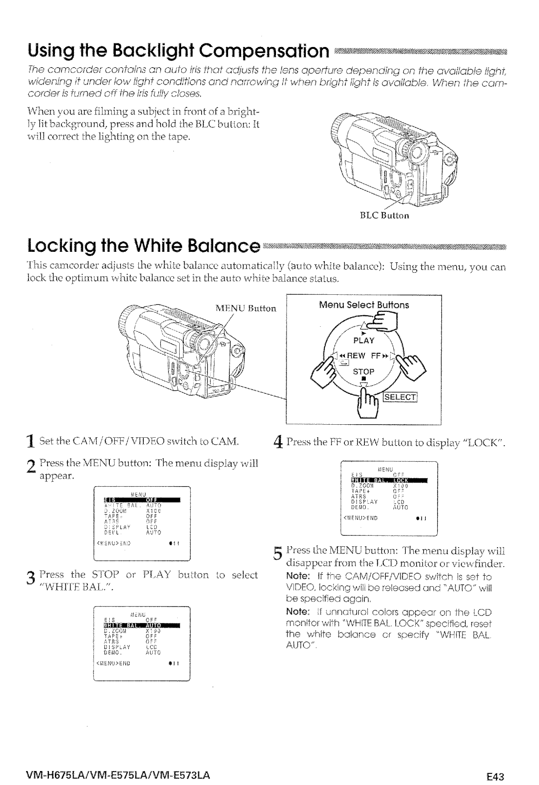 Hitachi VM-E575LA manual 