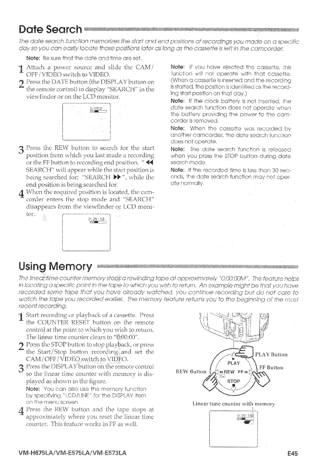 Hitachi VM-E575LA manual 