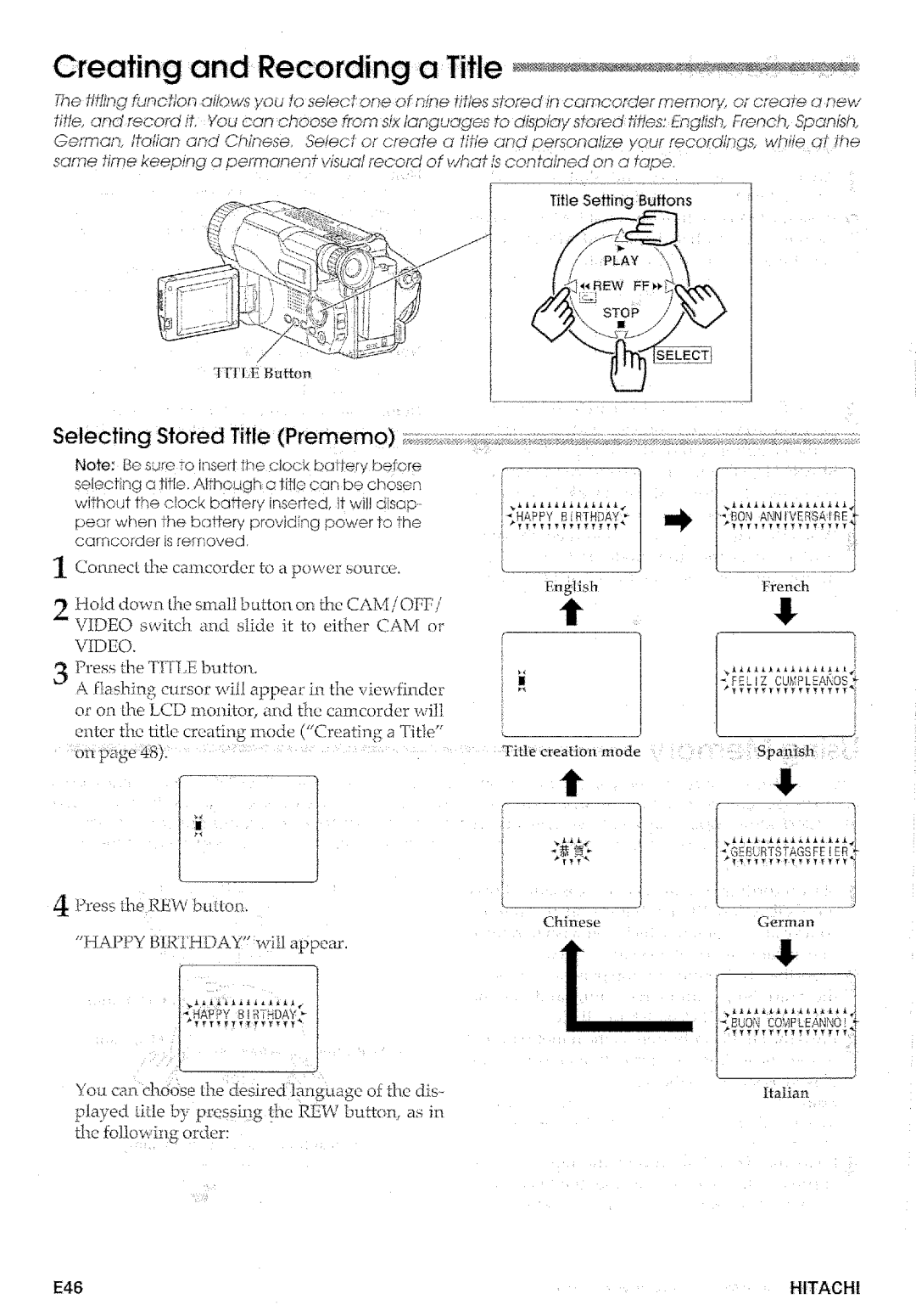 Hitachi VM-E575LA manual 