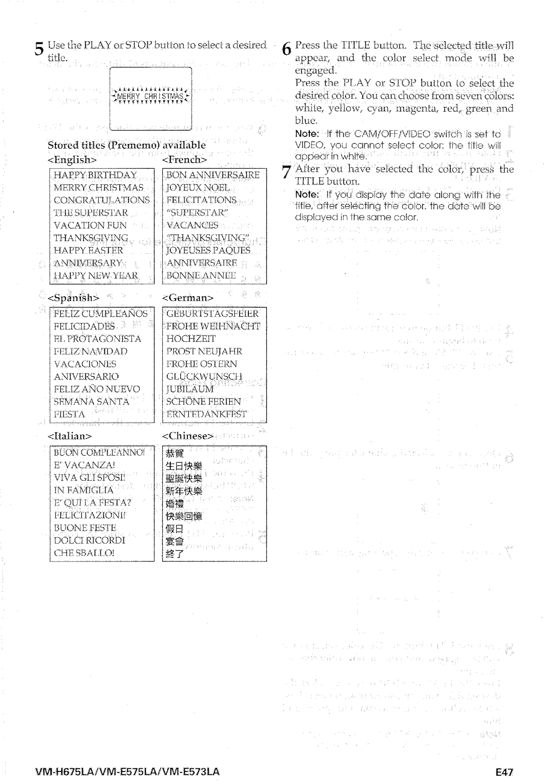 Hitachi VM-E575LA manual 