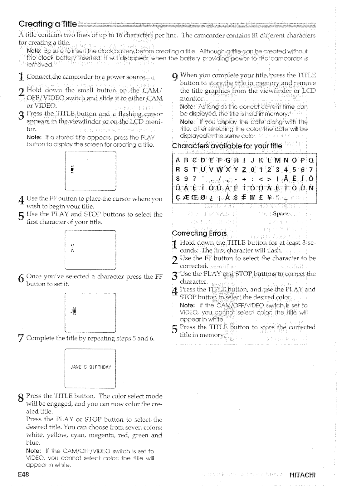 Hitachi VM-E575LA manual 