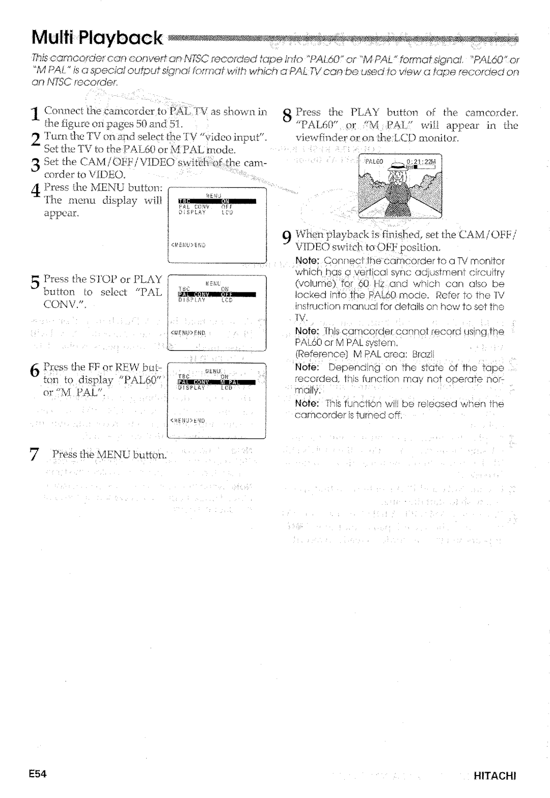 Hitachi VM-E575LA manual 
