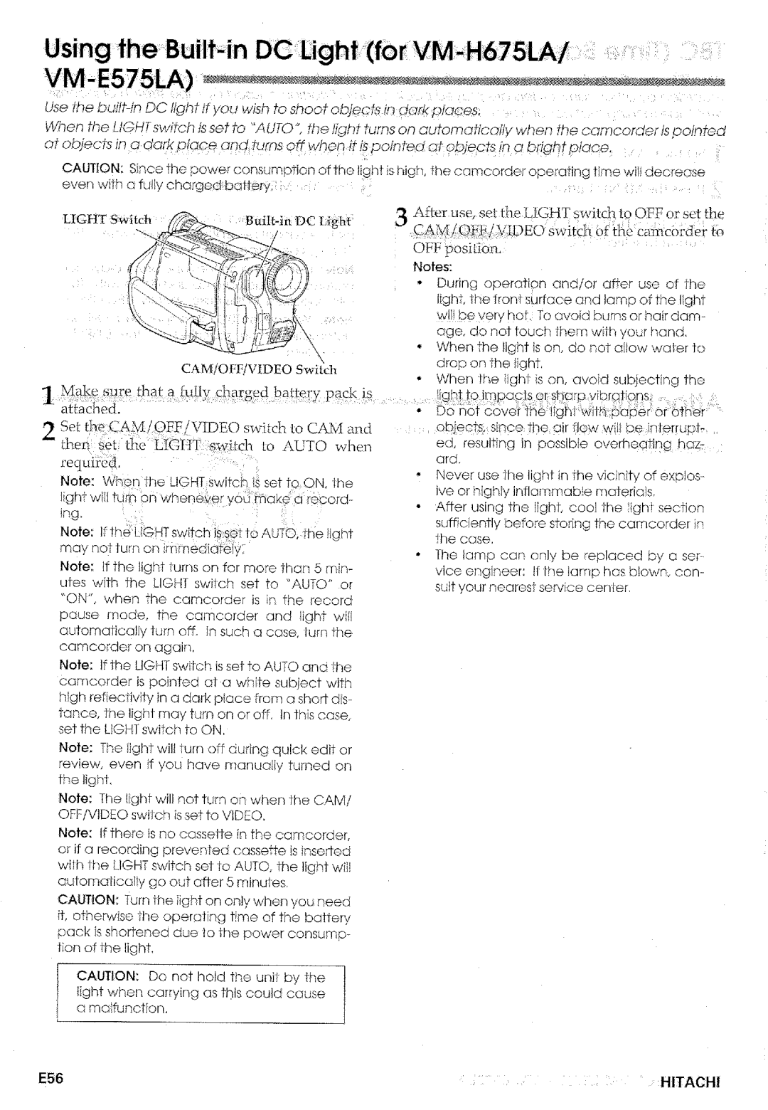 Hitachi VM-E575LA manual 