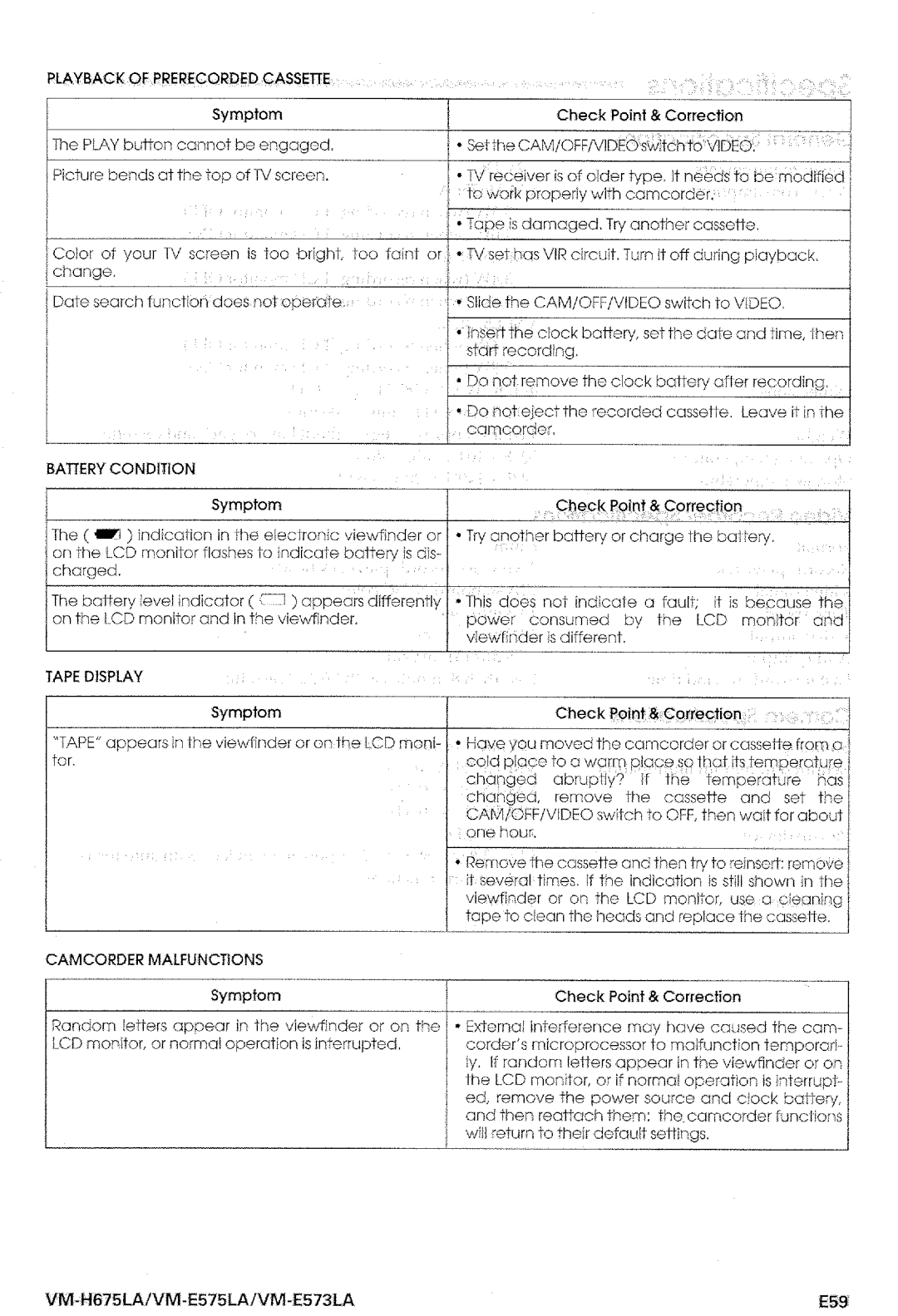 Hitachi VM-E575LA manual 