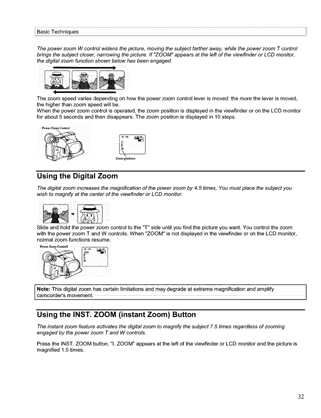 Hitachi VM H 655 LA instruction manual Using the Digital Zoom, Using the INST. Zoom instant Zoom Button 