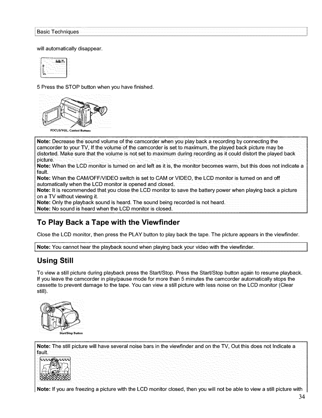 Hitachi VM H 655 LA instruction manual To Play Back a Tape with the Viewfinder, Using Still 