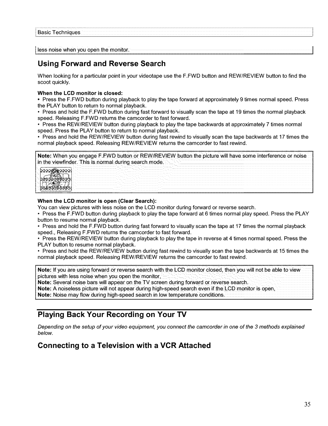 Hitachi VM H 655 LA instruction manual Using Forward and Reverse Search, Playing Back Your Recording on Your TV 