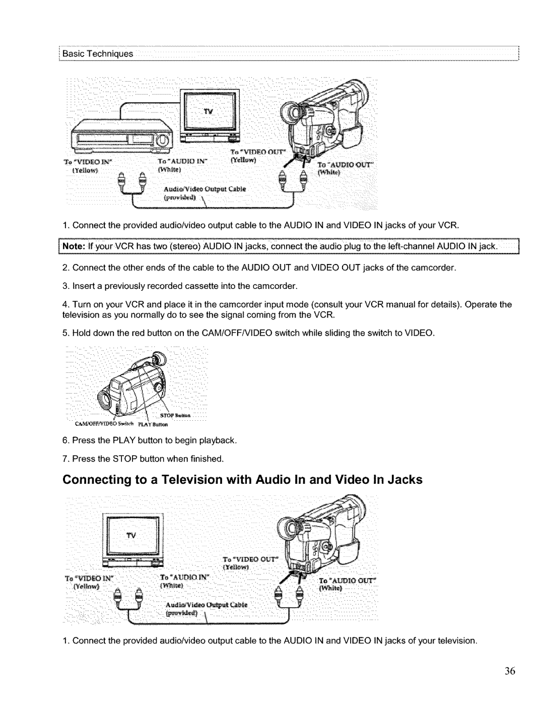 Hitachi VM H 655 LA instruction manual Connecting to a Television with Audio In and Video In Jacks 