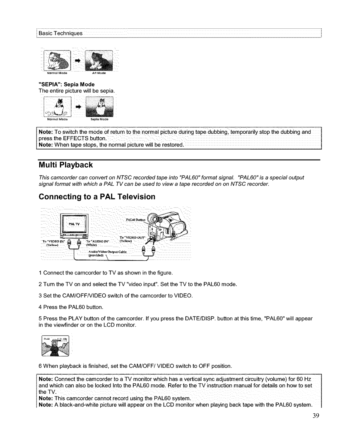 Hitachi VM H 655 LA instruction manual Multi Playback, Sepia Sepia Mode 