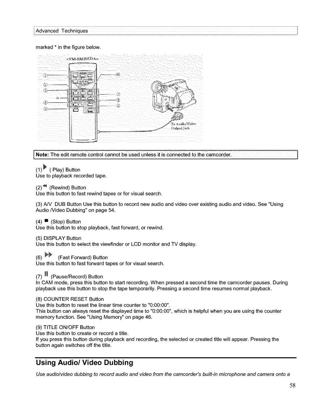 Hitachi VM H 655 LA instruction manual Using Audio/Video Dubbing 