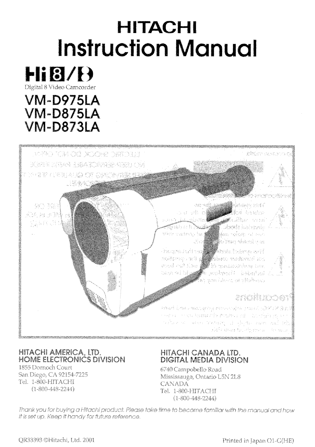 Hitachi VMD875LA instruction manual HTACHt America UD, Home Electronics DtVSION, Mis s.,g.,0 Aio 5N 2L8, 2L\.itDA 