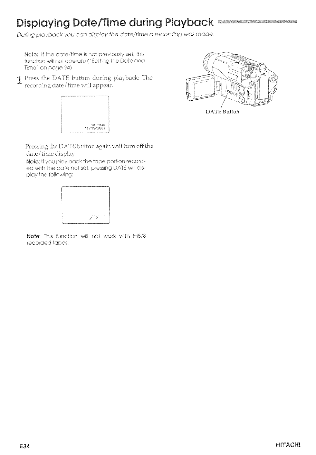 Hitachi VMD875LA instruction manual E34, Rigpdol,OocR ou col d%qo! fhe UGte/hrnc ecok p ,,,,zncde 