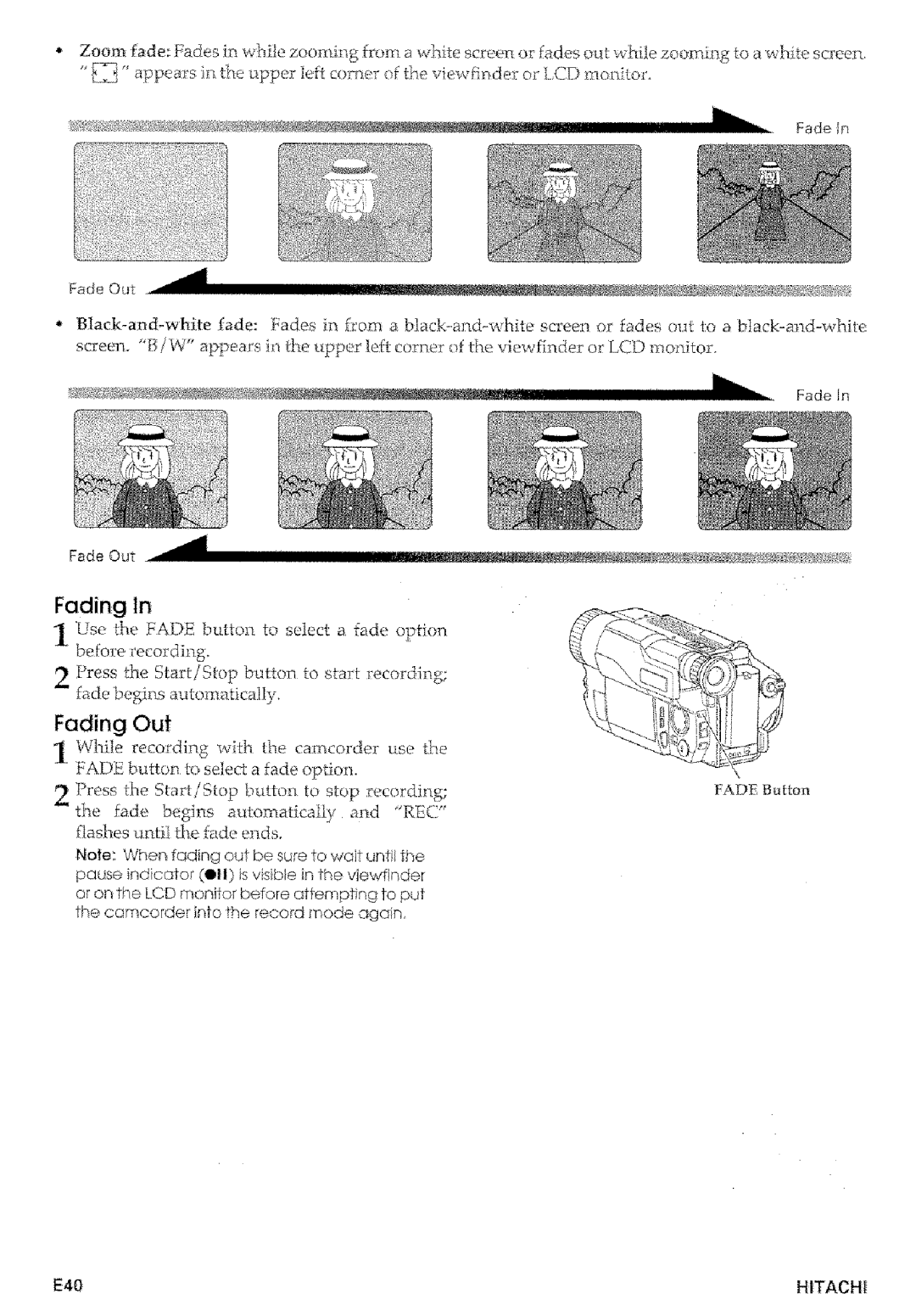 Hitachi VMD875LA instruction manual Fading Out, E40 