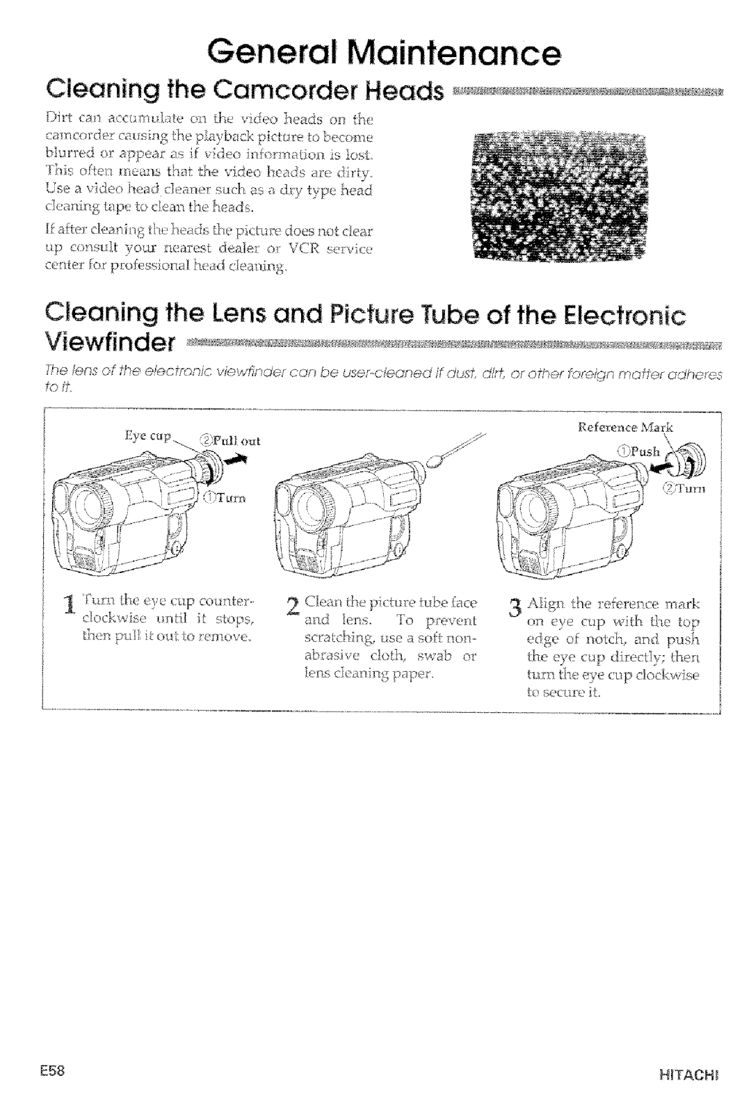 Hitachi VMD875LA instruction manual E58, Lop, Notch, C.p, Pape Ll t/e Ey CLip cloc!,v,!fse Secure 