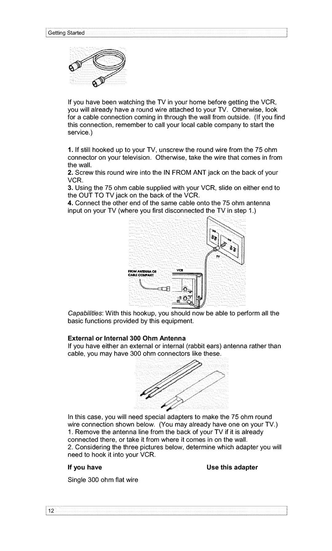 Hitachi VT-F382A owner manual External or Internal 300 Ohm Antenna, If you have Use this adapter 