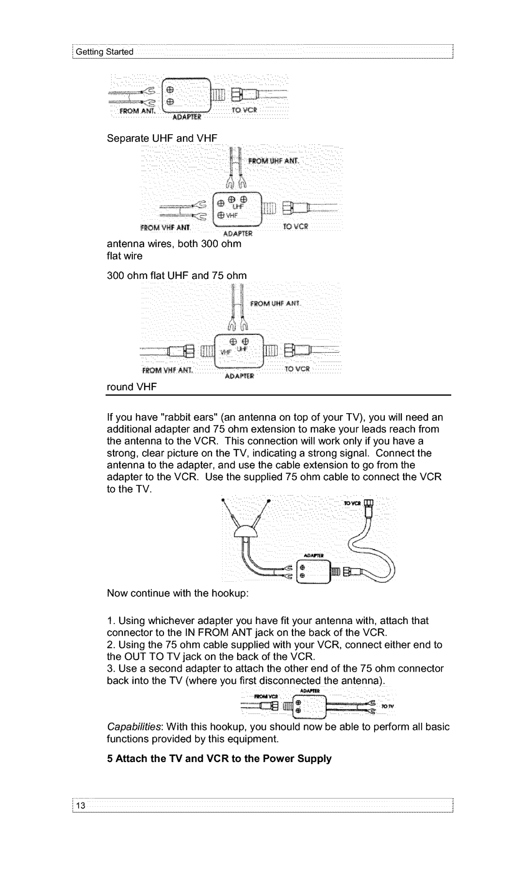 Hitachi VT-F382A owner manual Attach the TV and VCR to the Power Supply 