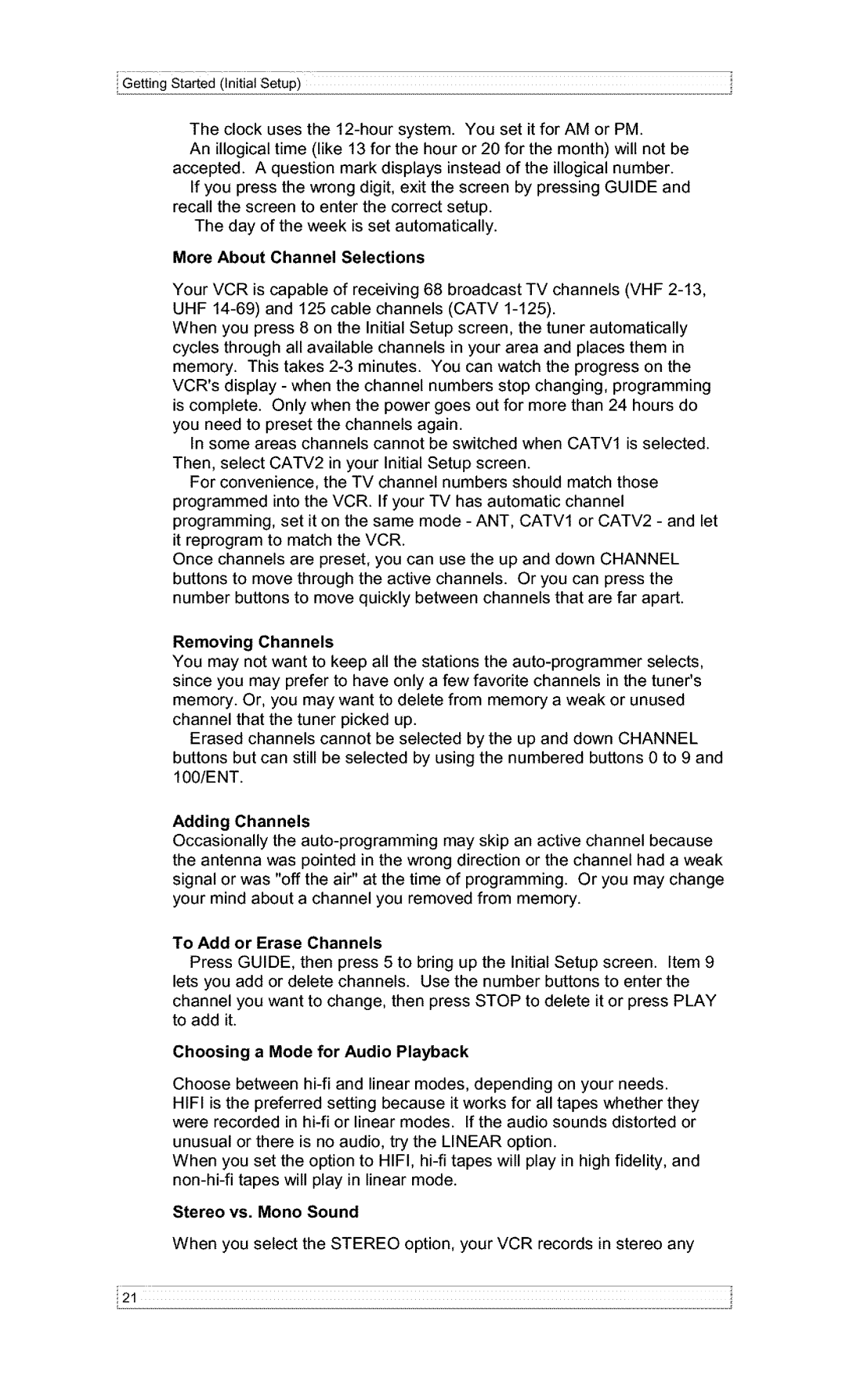 Hitachi VT-F382A owner manual More About Channel Selections, Removing Channels, Choosing a Mode for Audio Playback 