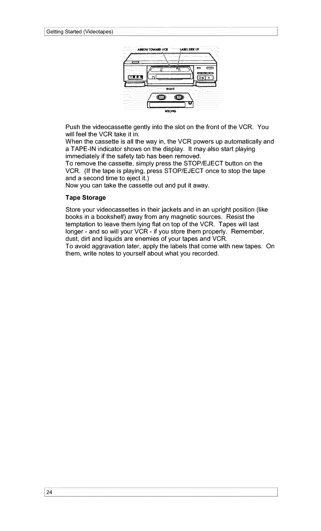 Hitachi VT-F382A owner manual Tape Storage 