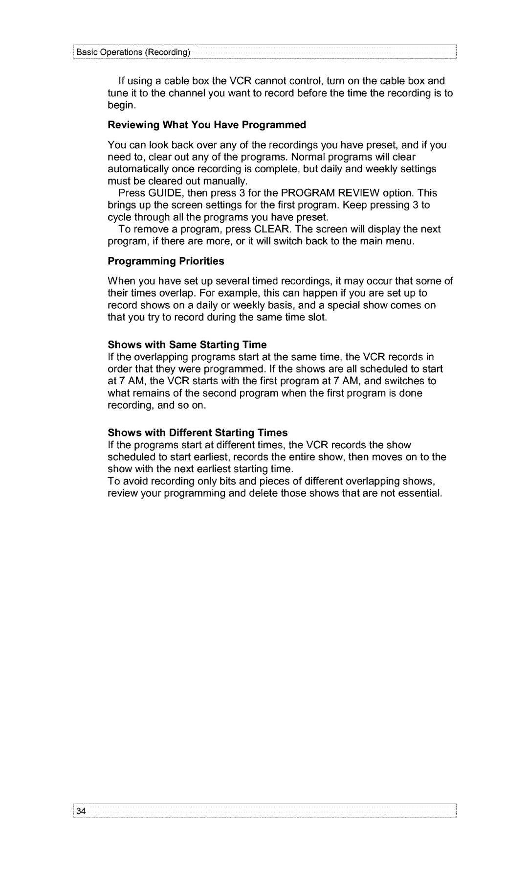 Hitachi VT-F382A owner manual Reviewing What You Have Programmed, Programming Priorities, Shows with Same Starting Time 