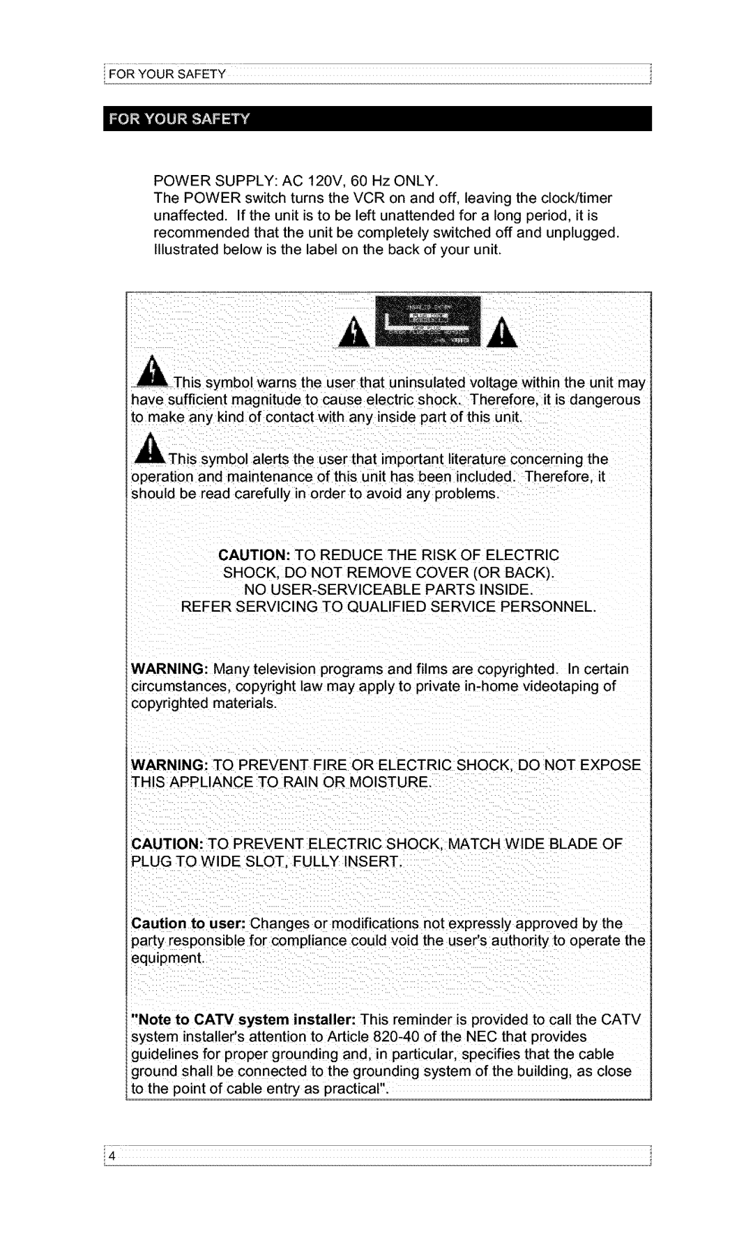 Hitachi VT-F382A owner manual For Yoursafety 