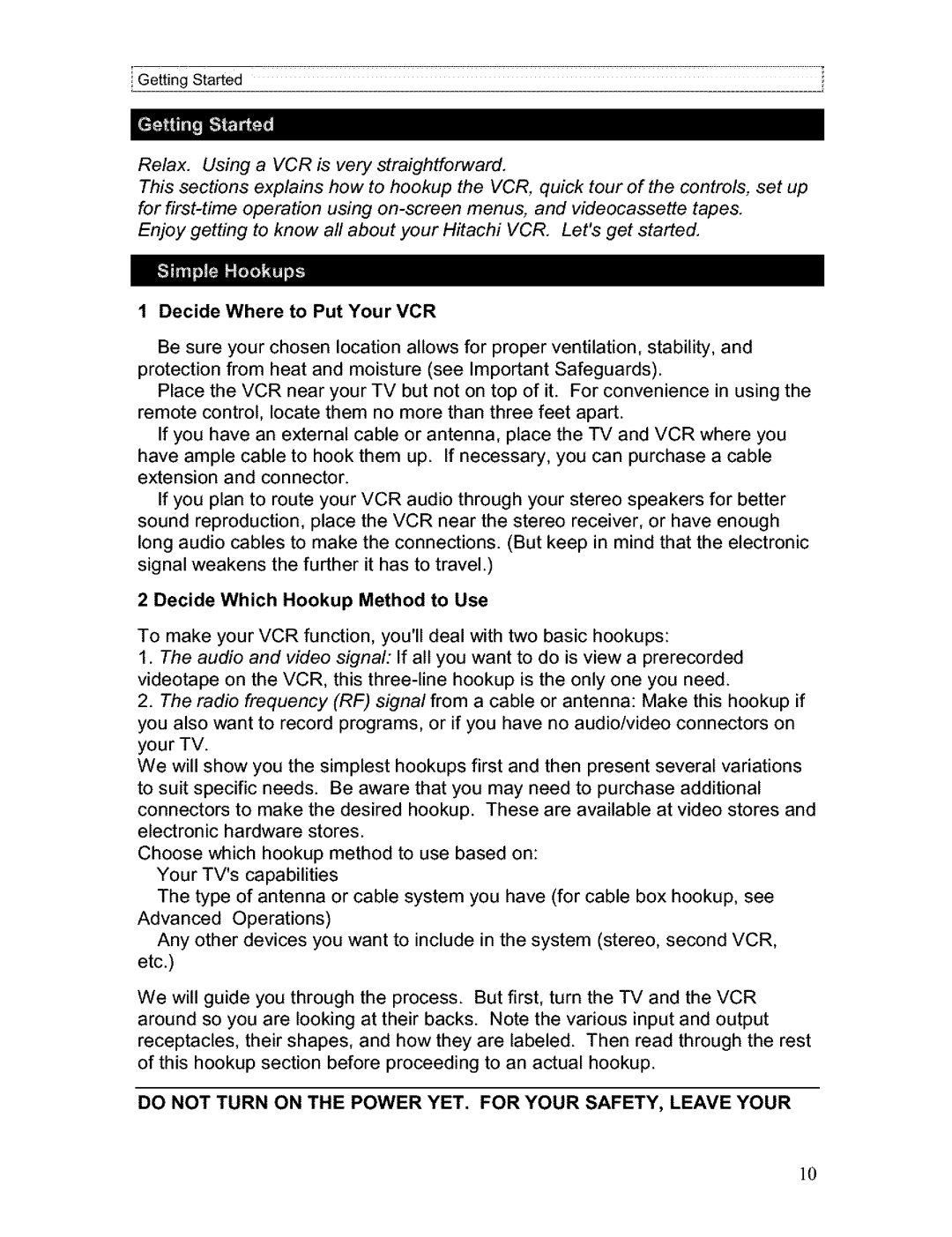 Hitachi VT-FX611A owner manual Decide Where to Put Your VCR, Decide Which Hookup Method to Use 