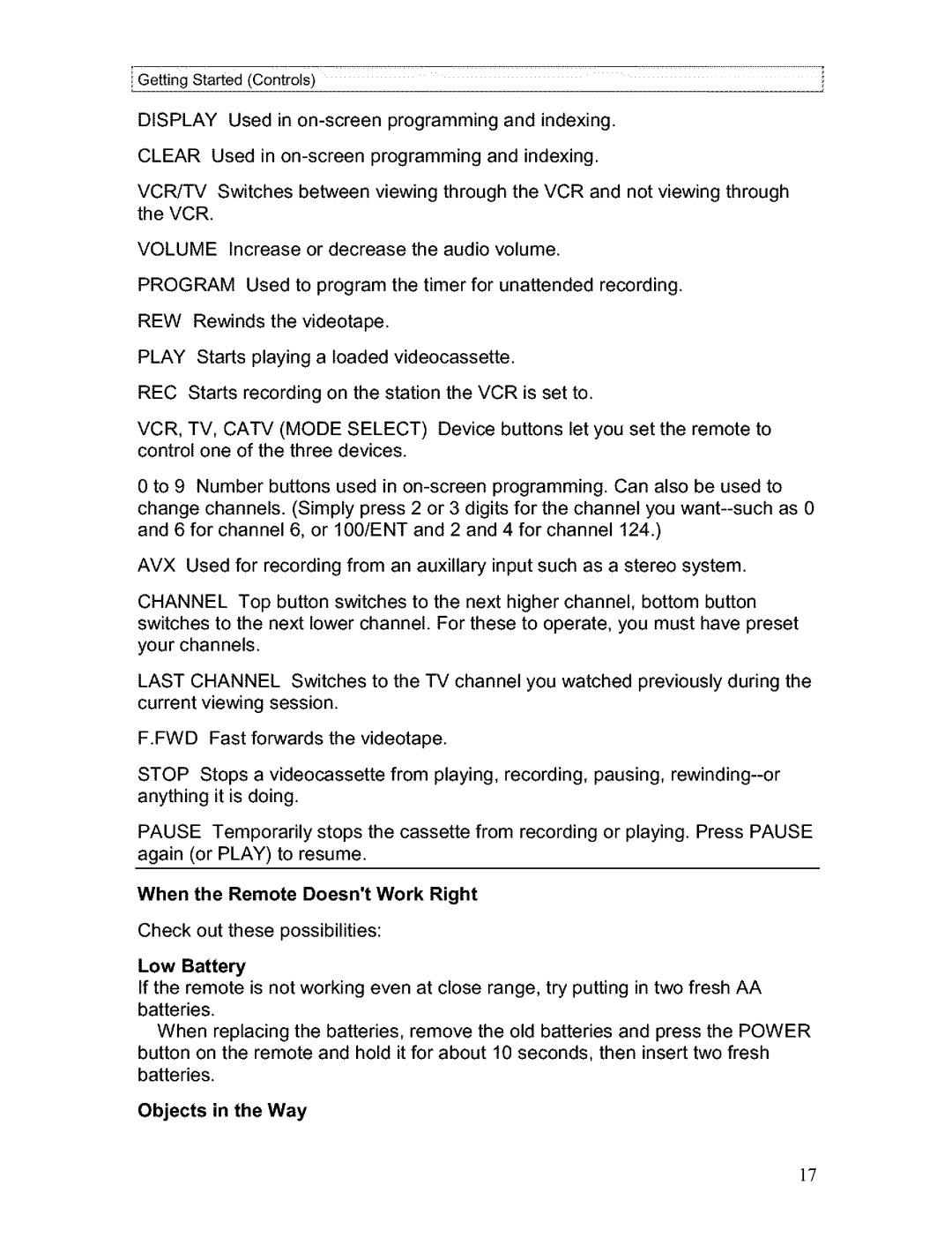 Hitachi VT-FX611A owner manual Getting Started Controls 