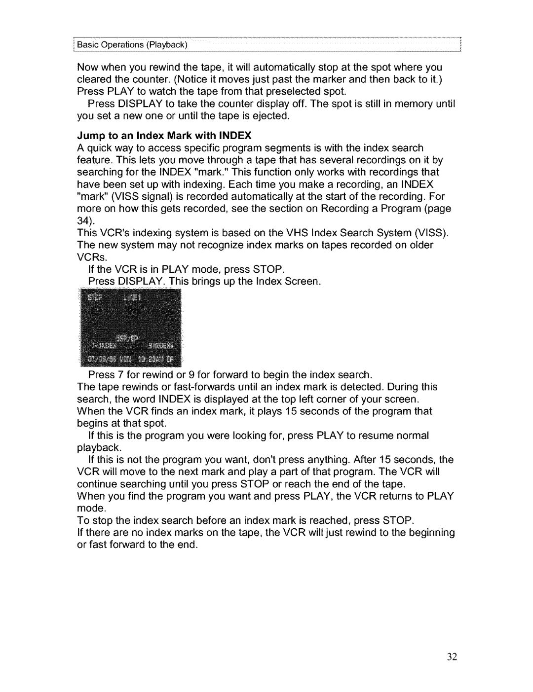 Hitachi VT-FX611A owner manual Jump to an Index Mark with Index 