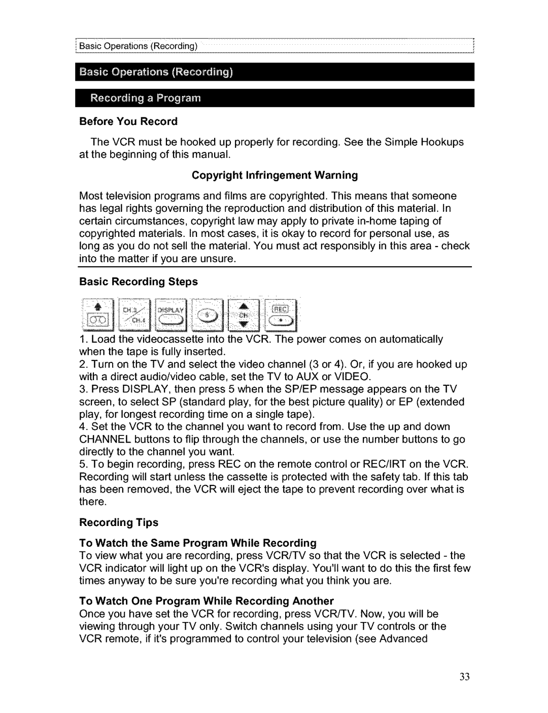 Hitachi VT-FX611A owner manual Before You Record, Copyright Infringement Warning, Basic Recording Steps 