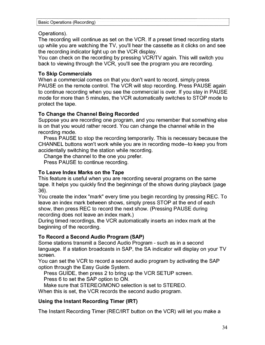 Hitachi VT-FX611A owner manual To Change the Channel Being Recorded, To Leave Index Marks on the Tape 