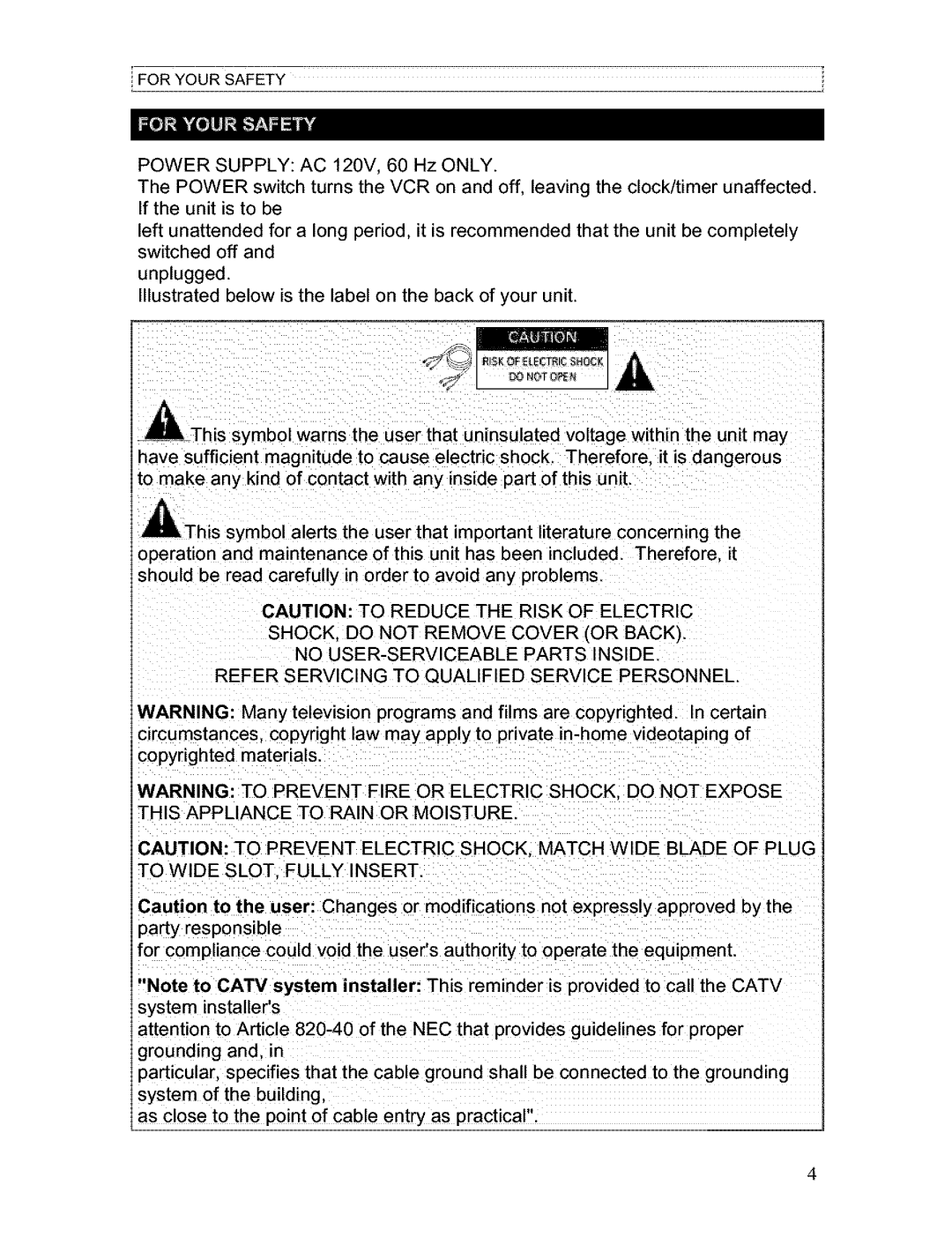 Hitachi VT-FX611A owner manual For Your Safety 