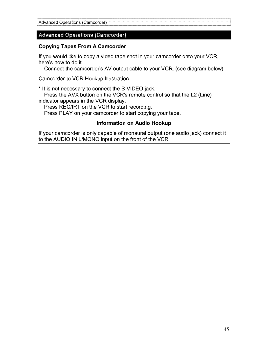 Hitachi VT-FX611A owner manual Information on Audio Hookup 