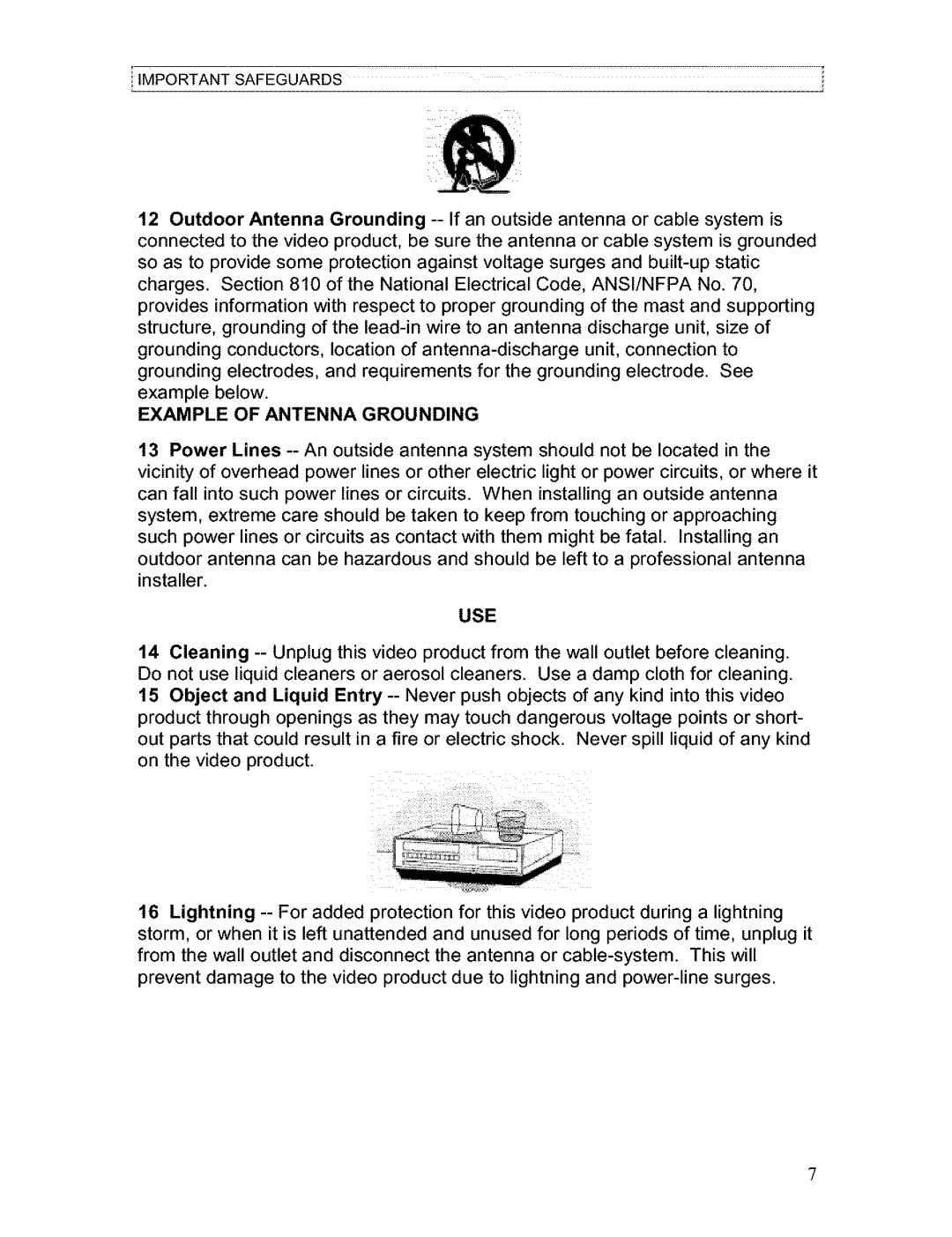 Hitachi VT-FX611A owner manual Use, Example of Antenna Grounding 