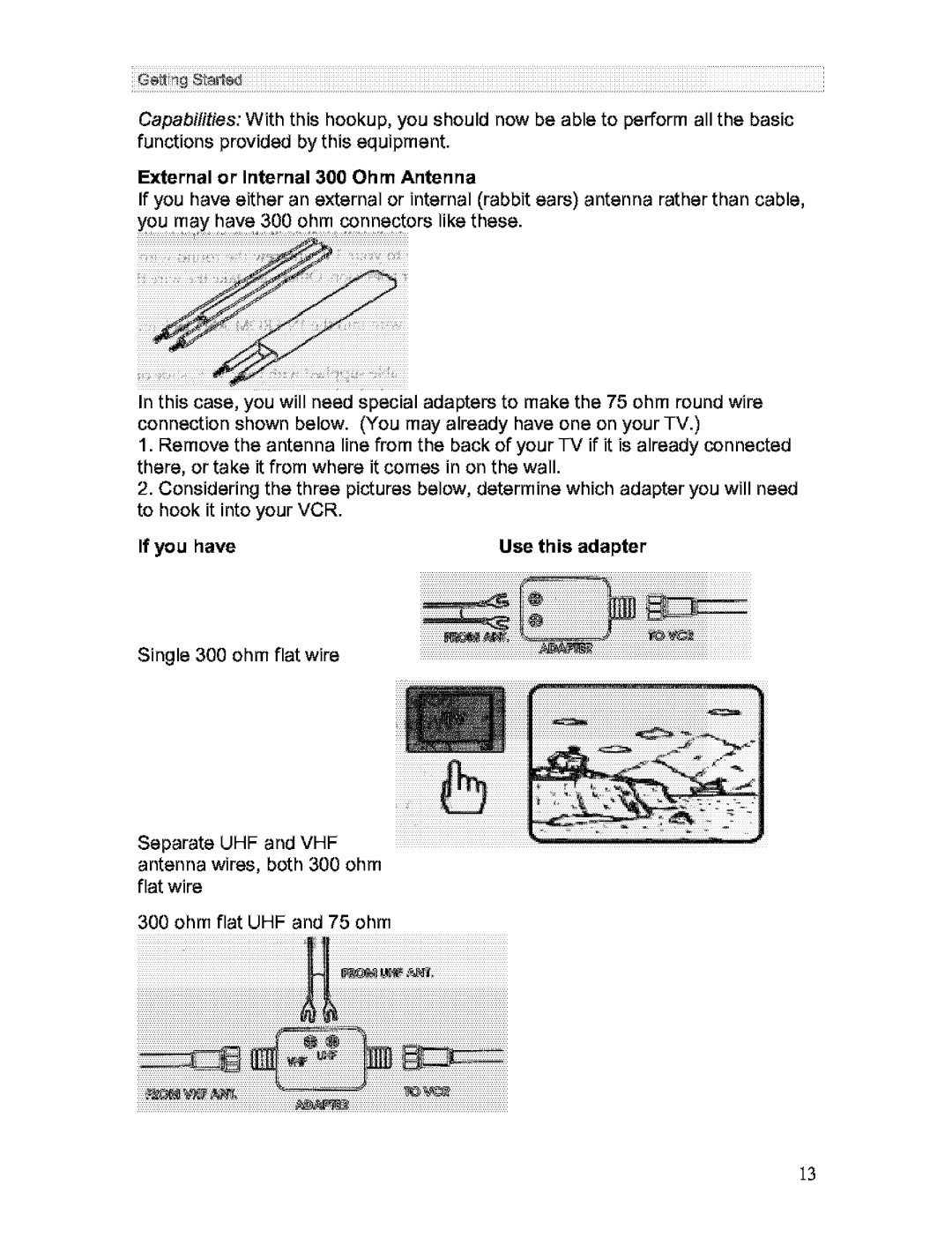 Hitachi VT-FX613A owner manual External or Internal 300 Ohm Antenna, If you have Use this adapter 