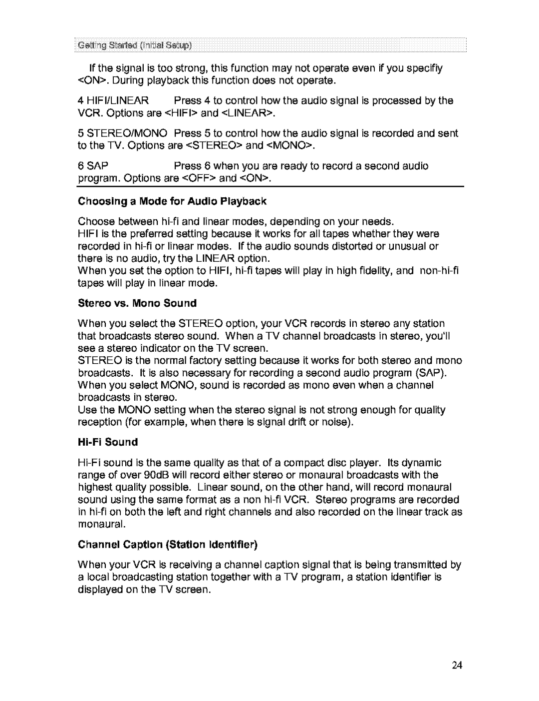 Hitachi VT-FX613A owner manual Choosing a Mode for Audio Playback, Stereo vs. Mono Sound, Hi-Fi Sound 